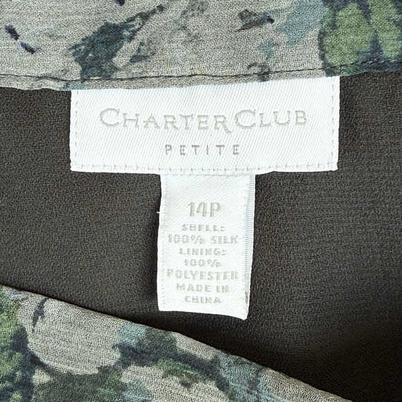 Charter‎ Club 100% Silk Skirt Womens Petite 14 Blue Watercolor Cottagecore Money - Picture 2 of 8
